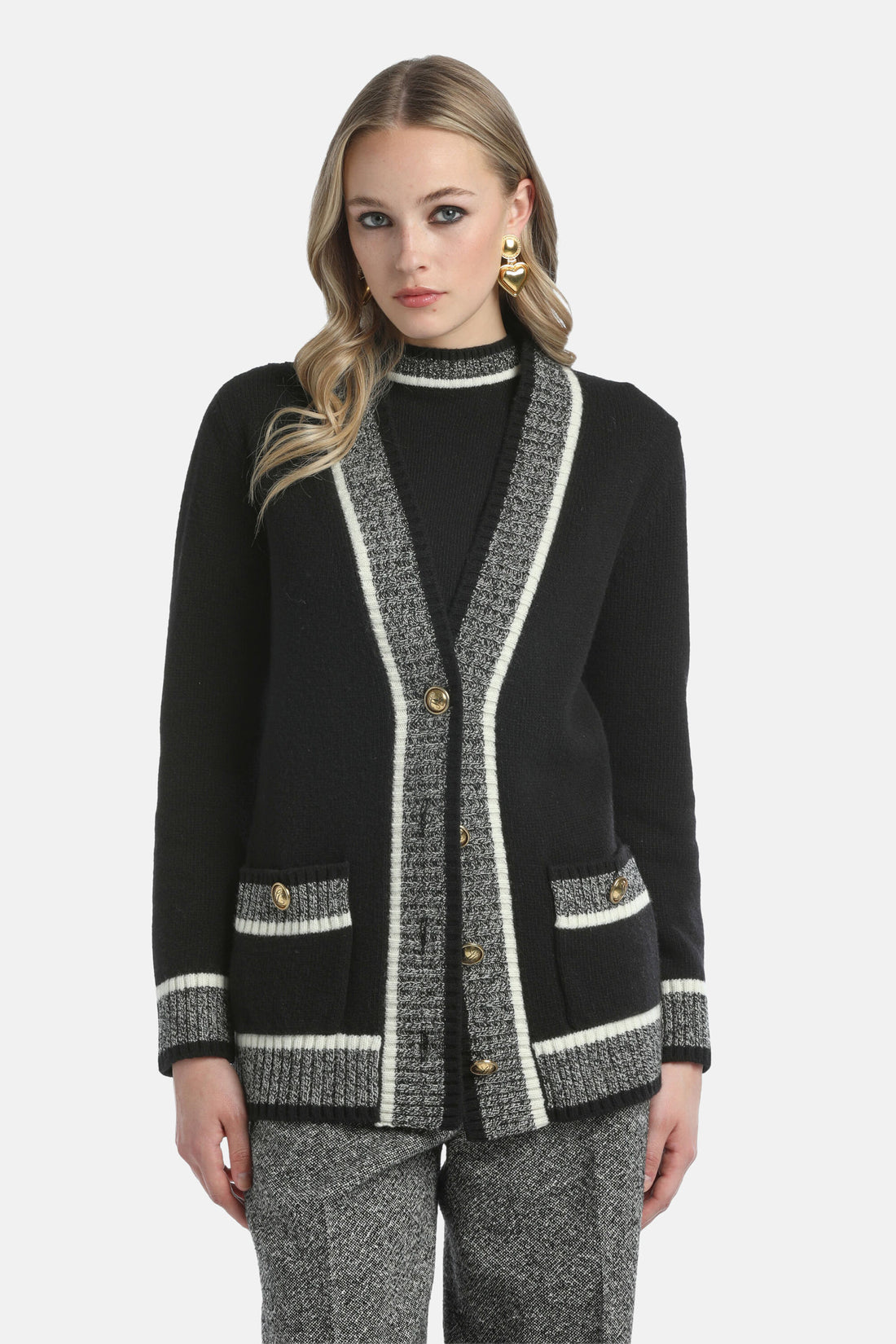 Luisa Spagnoli_Var Nero Mulin Panna_Ceneriera - Cardigan with Contrast Details_CENERIERA_3038_01