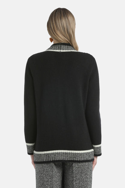 Luisa Spagnoli_Var Nero Mulin Panna_Ceneriera - Cardigan with Contrast Details_CENERIERA_3038_02