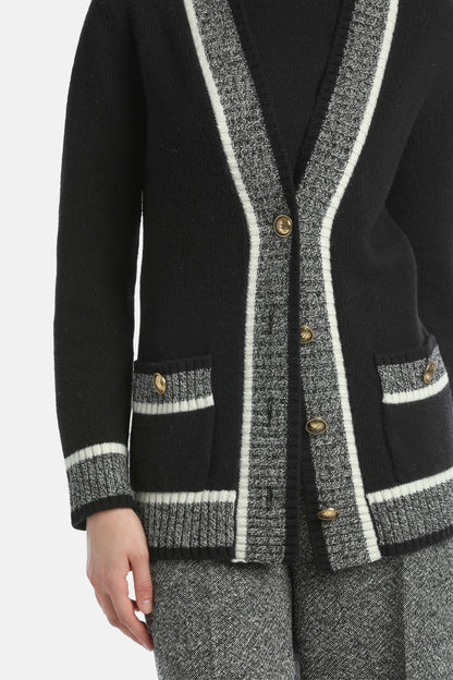 Luisa Spagnoli_Var Nero Mulin Panna_Ceneriera - Cardigan with Contrast Details_CENERIERA_3038_04