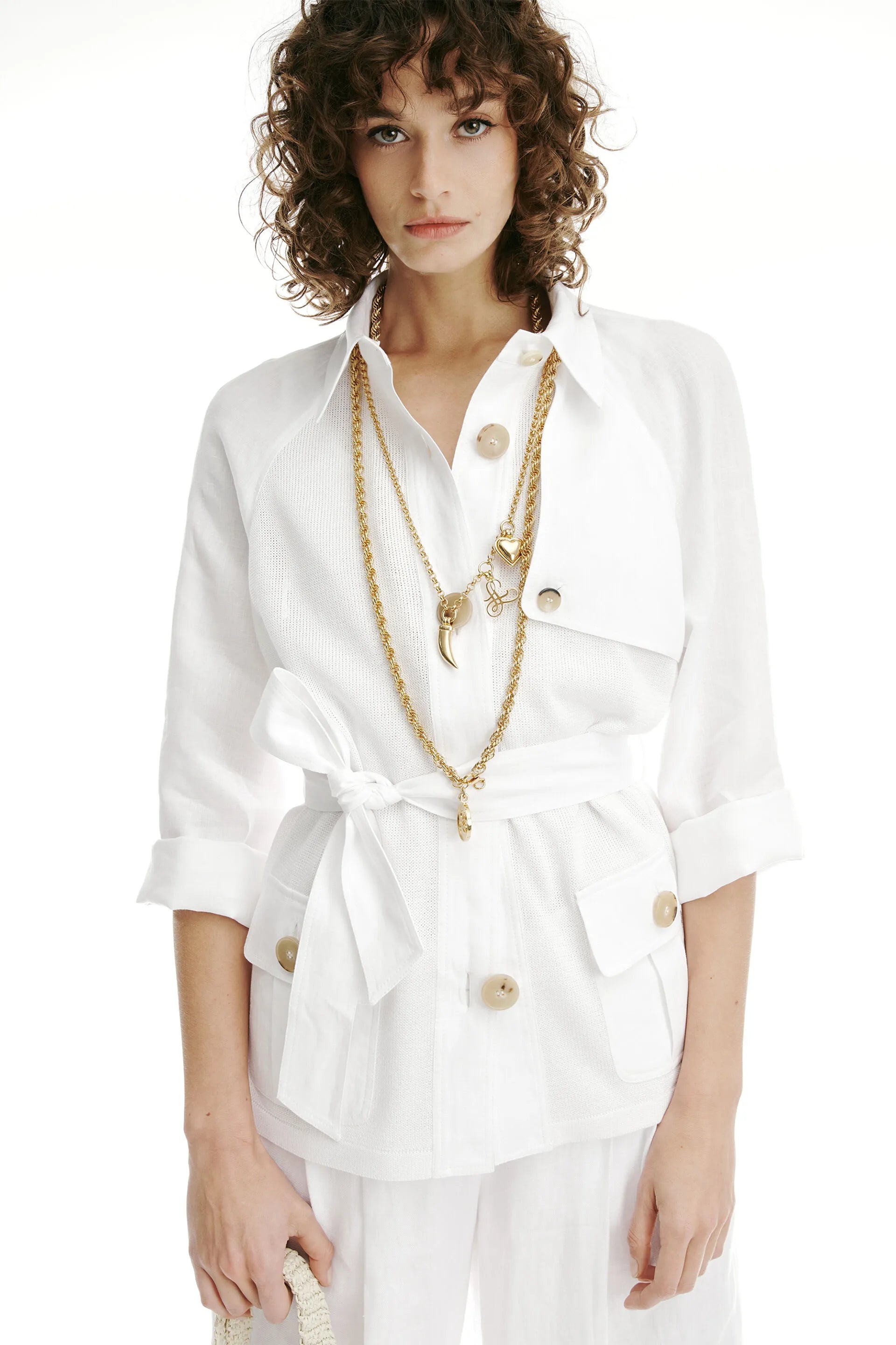 Luisa Spagnoli Bianco/Bianco Women Cerqueto - Knit Safari Jacket SKU: CERQUETO_0201 0201 Image 01