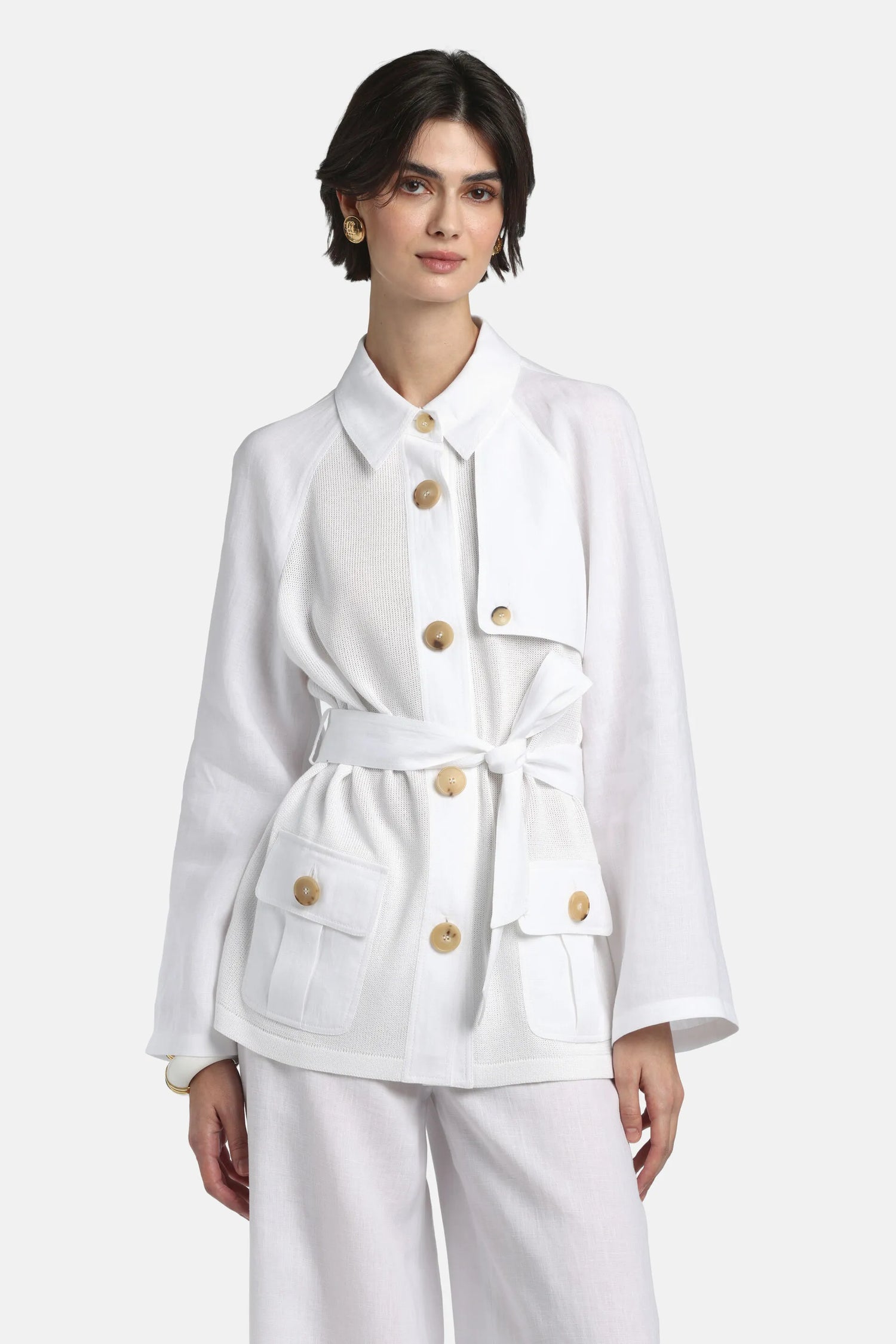 Luisa Spagnoli Bianco/Bianco Women Cerqueto - Knit Safari Jacket SKU: CERQUETO_0201 0201 Image 03