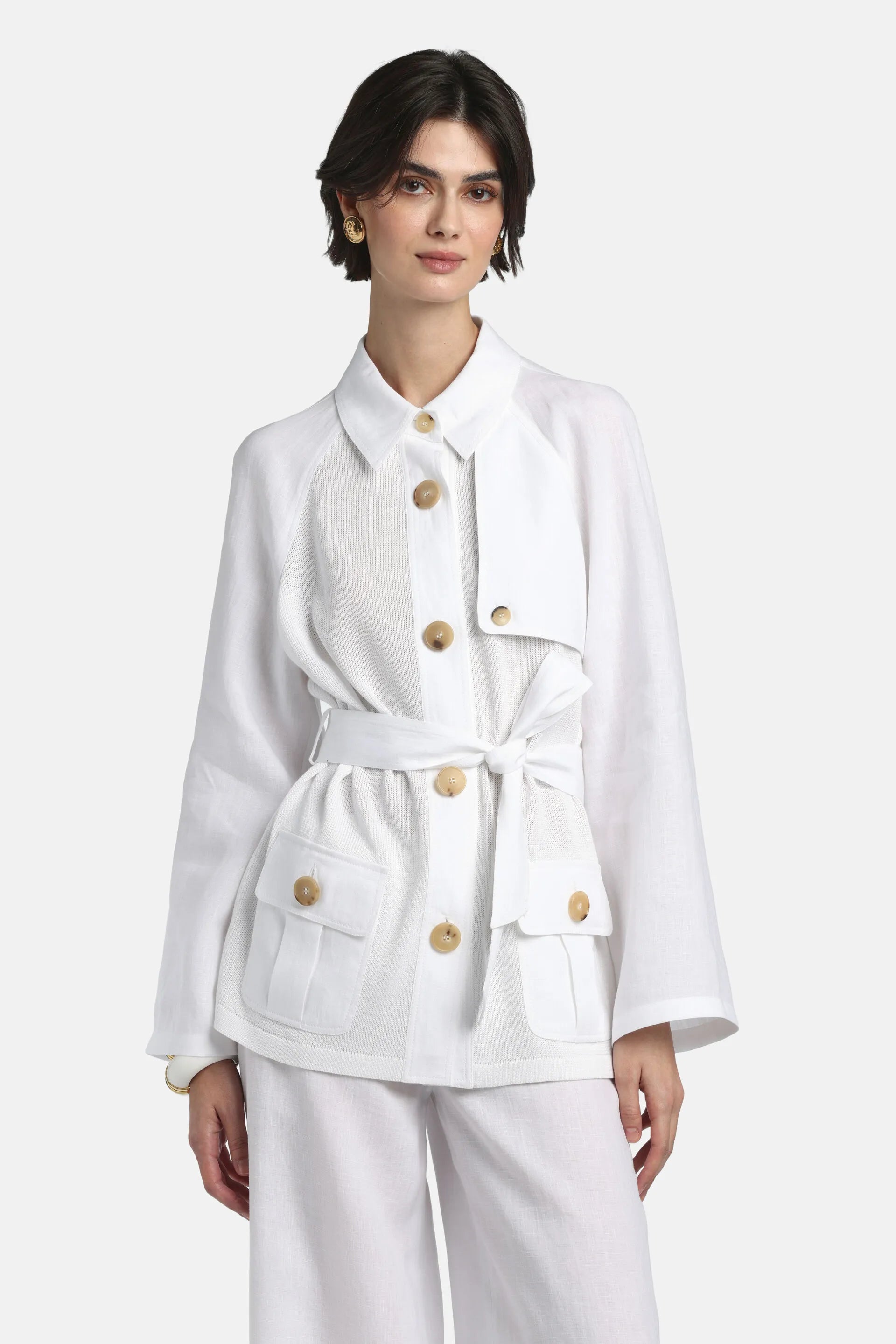 Luisa Spagnoli Bianco/Bianco Women Cerqueto - Knit Safari Jacket SKU: CERQUETO_0201 0201 Image 03