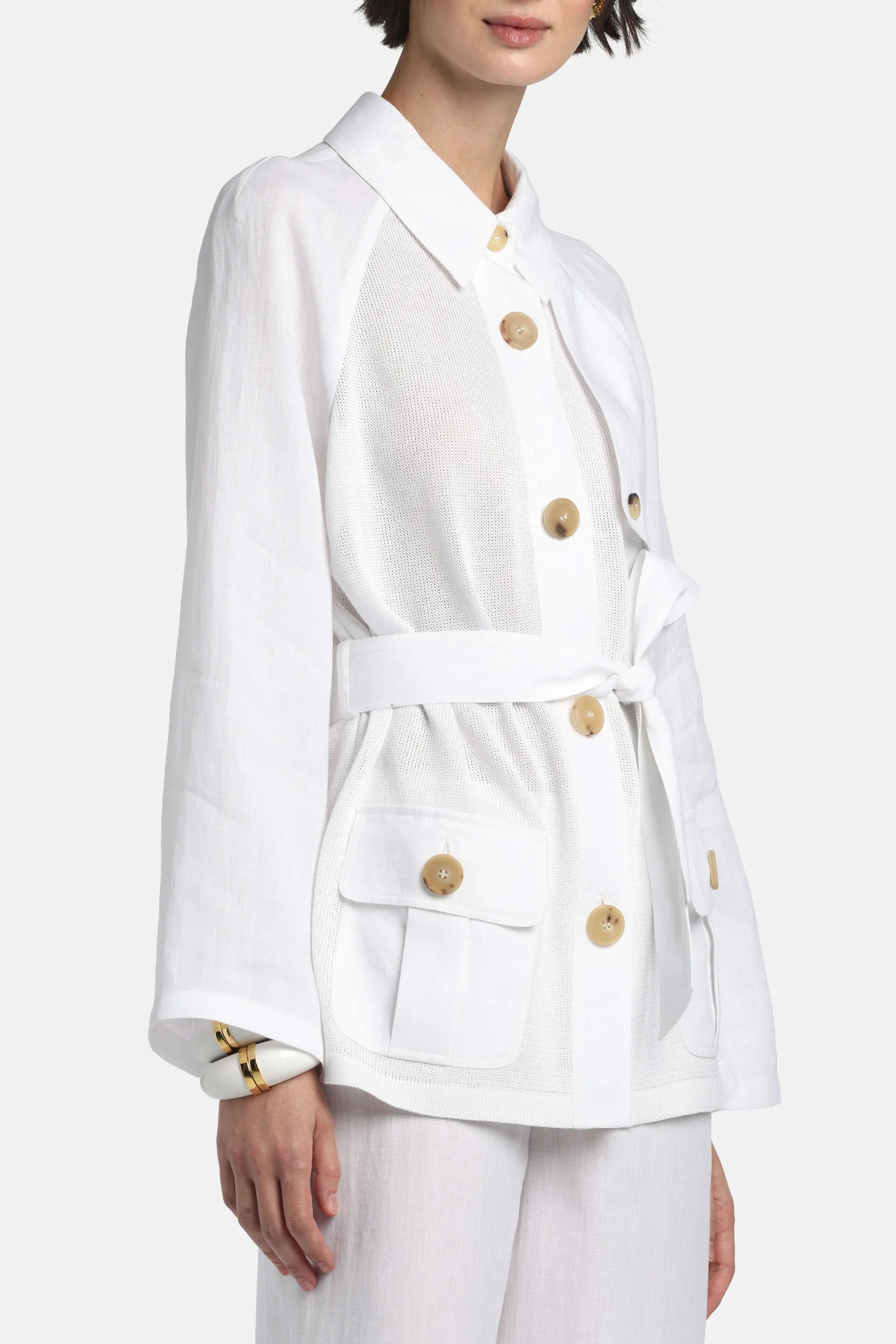 Luisa Spagnoli Bianco/Bianco Women Cerqueto - Knit Safari Jacket SKU: CERQUETO_0201 0201 Image 05