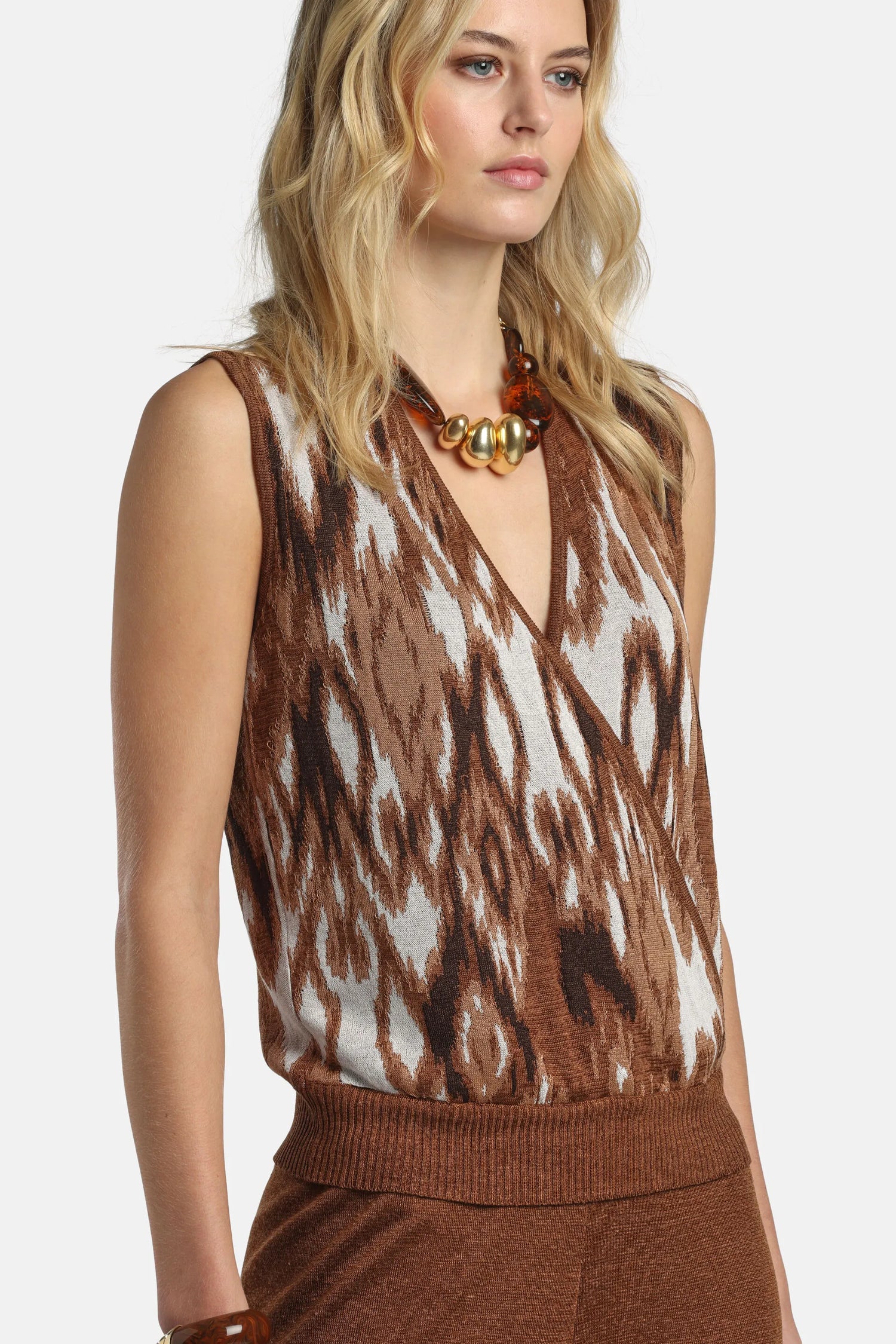 Luisa Spagnoli Var Tabacco Marrone Women Cetilena - Jacquard Vest SKU: CETILENA_3260 Image 04