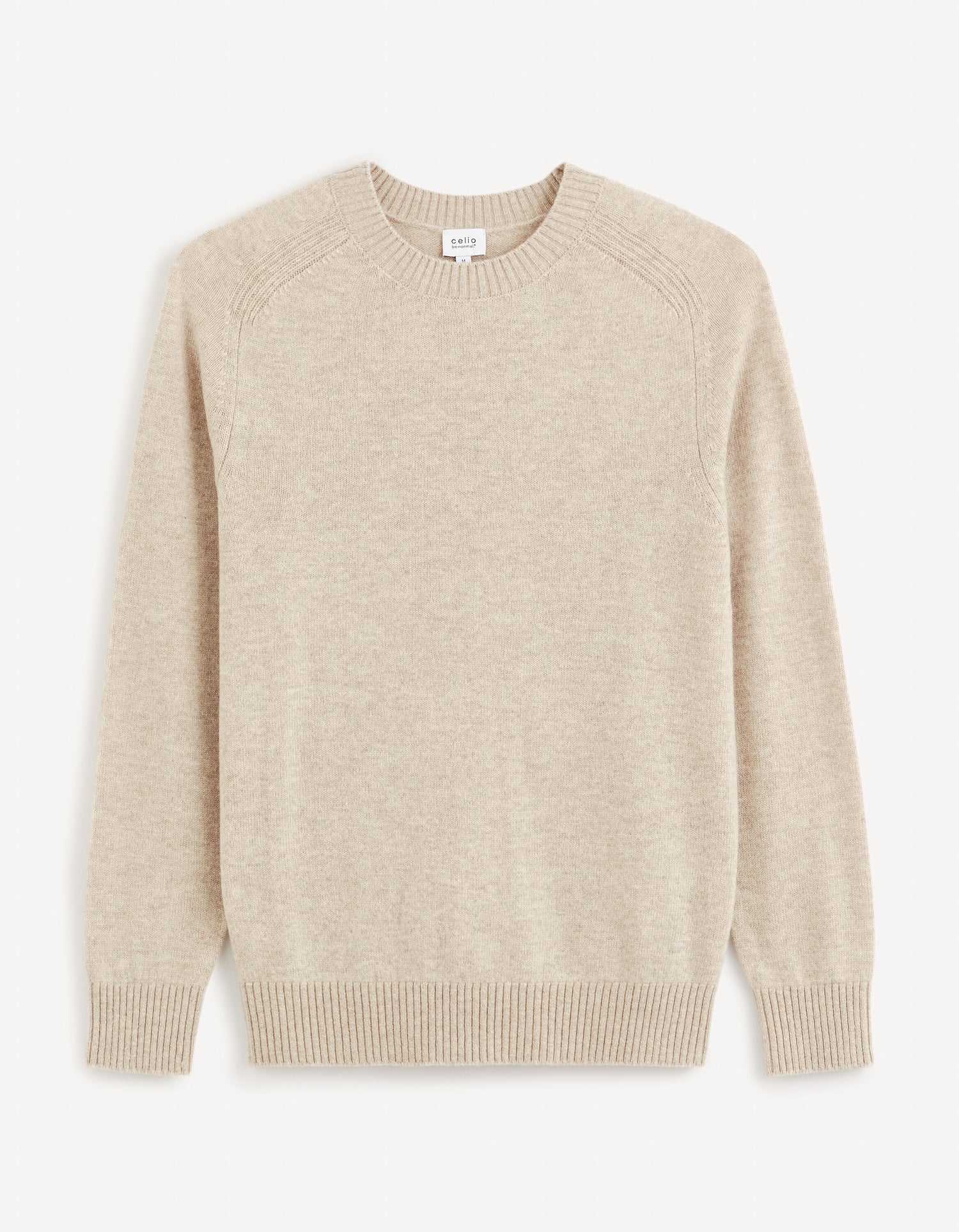 100% Lambswool Zip-Neck Sweater - Beige