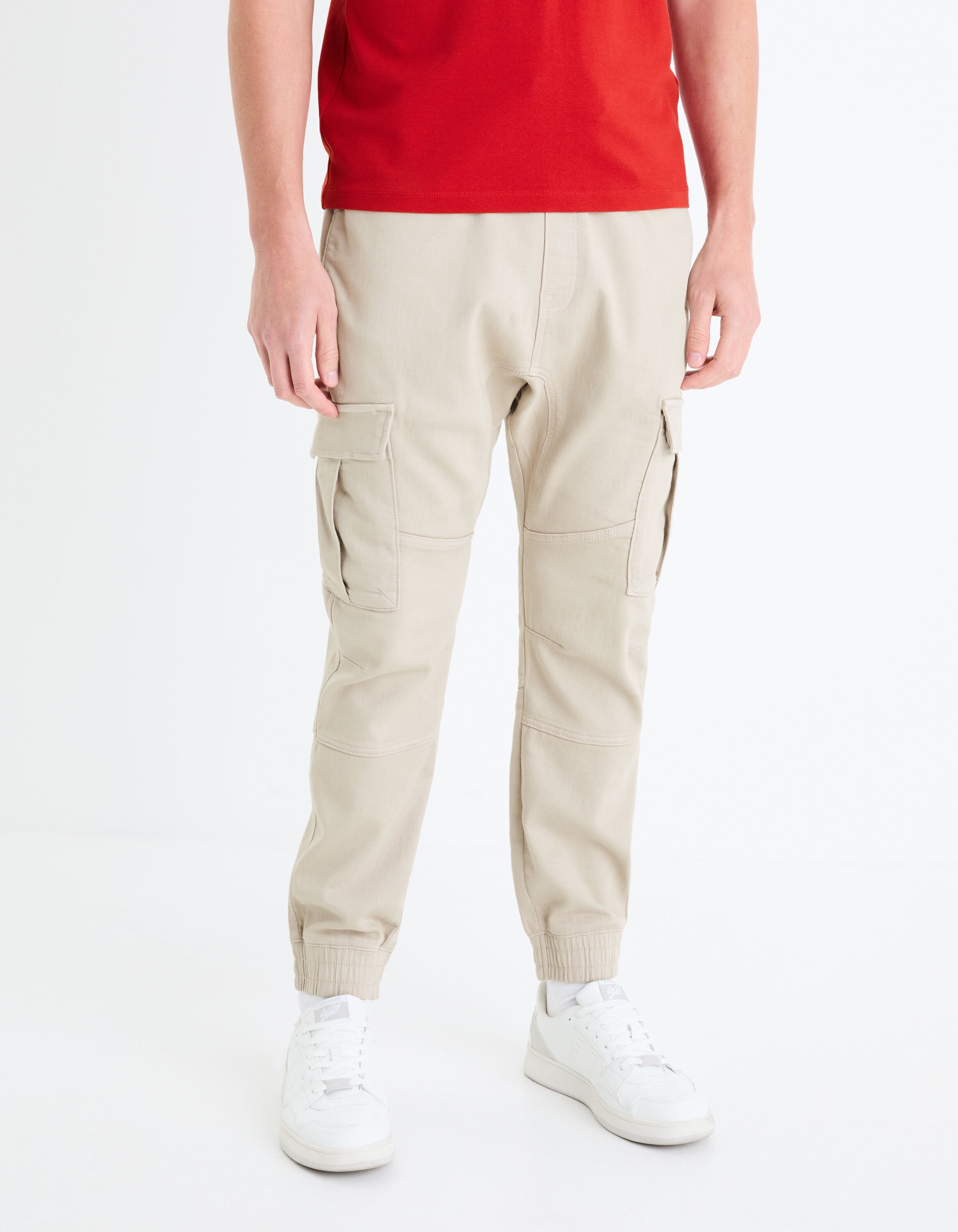 Slim Stretch Cotton Cargo Pants - Beige_02