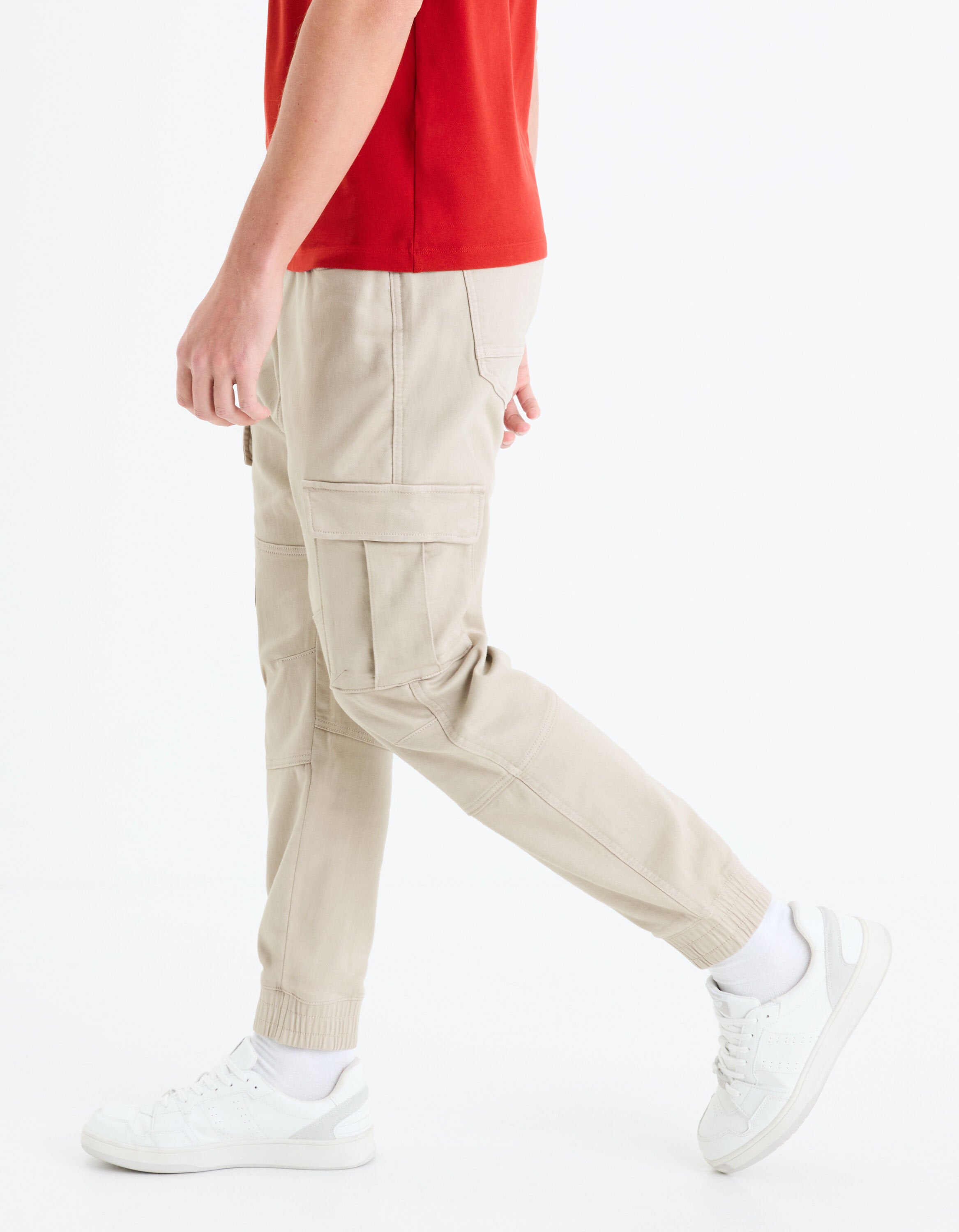 Slim Stretch Cotton Cargo Pants - Beige_05