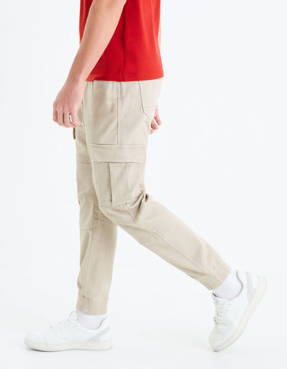 Slim Stretch Cotton Cargo Pants - Beige_05