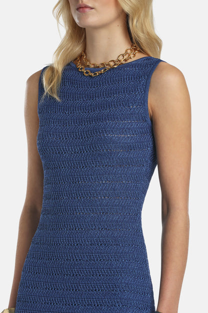 Luisa Spagnoli Blu Oceano Women Colonica - Openwork Knit Maxi Dress SKU: COLONICA_1243 Image 03