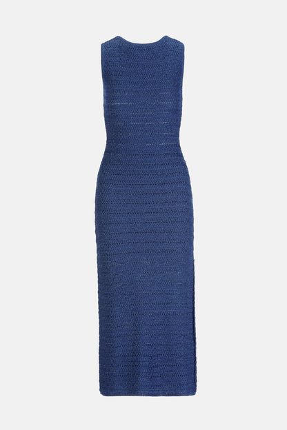 Luisa Spagnoli Blu Oceano Women Colonica - Openwork Knit Maxi Dress SKU: COLONICA_1243 Image 06