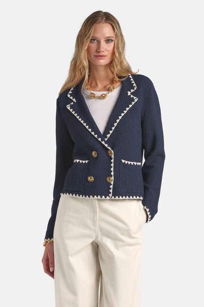 Luisa Spagnoli Blu/Panna Women Cosmica - Double-Breasted Cardigan with Lapels SKU: COSMICA_1209 0202 Image 01