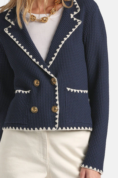 Luisa Spagnoli Blu/Panna Women Cosmica - Double-Breasted Cardigan with Lapels SKU: COSMICA_1209 0202 Image 04