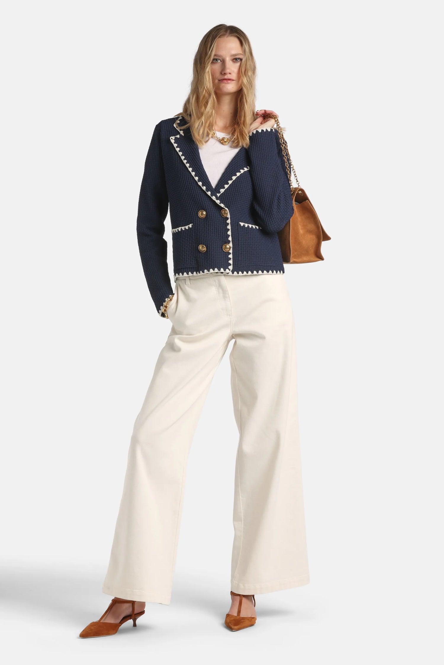 Luisa Spagnoli Blu/Panna Women Cosmica - Double-Breasted Cardigan with Lapels SKU: COSMICA_1209 0202 Image 05