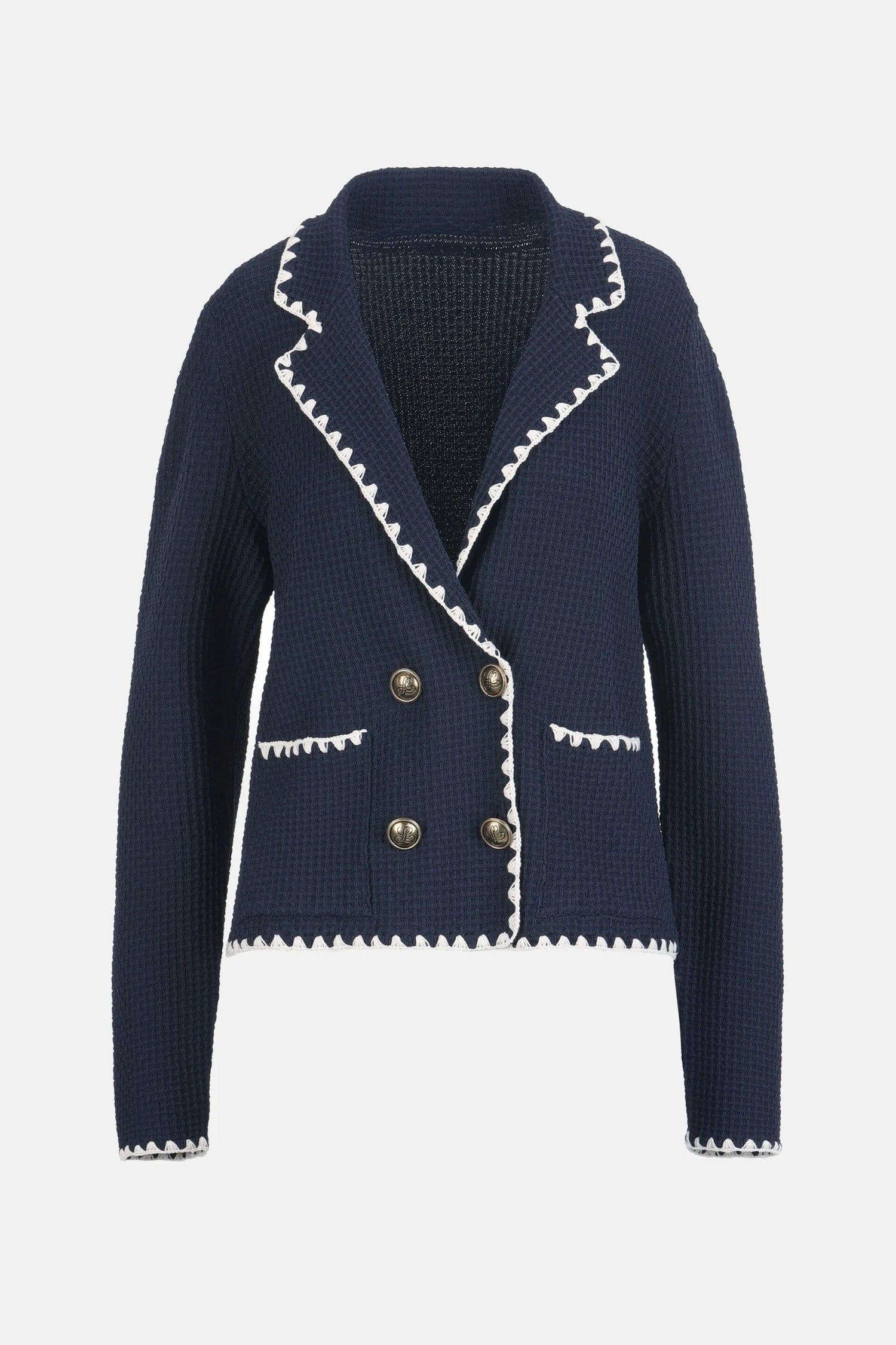 Luisa Spagnoli Blu/Panna Women Cosmica - Double-Breasted Cardigan with Lapels SKU: COSMICA_1209 0202 Image 06