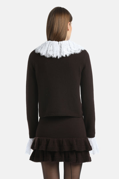 Luisa Spagnoli_Marrone/Bianco_Coupon - Wool Pullover with Lace Details Ð Fashion Show_COUPON_0921 0201_02