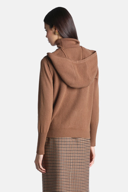 Luisa Spagnoli Cammello/Tabacco Women Cremina Ribbed Knit Vest with Hood SKU: CREMINA_2331 2219 Image 03