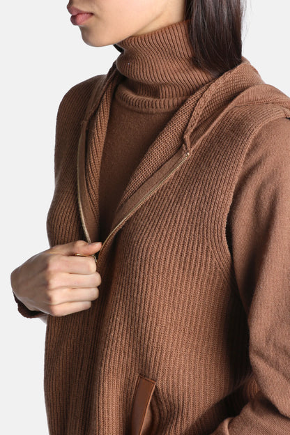 Luisa Spagnoli Cammello/Tabacco Women Cremina Ribbed Knit Vest with Hood SKU: CREMINA_2331 2219 Image 05