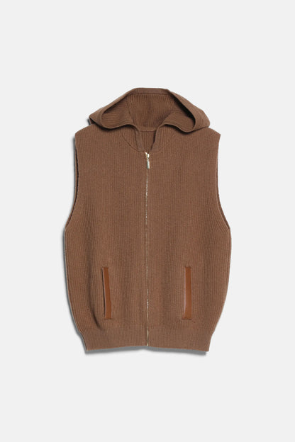 Luisa Spagnoli Cammello/Tabacco Women Cremina Ribbed Knit Vest with Hood SKU: CREMINA_2331 2219 Image 07