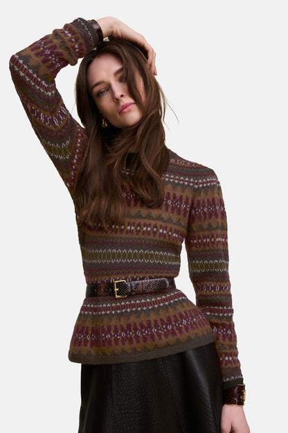 Luisa Spagnoli Var Verde Oliv/Bordo Women Cremona Jacquard Knit Sweater SKU: CREMONA_3349 Image 01