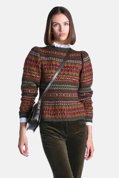 Luisa Spagnoli Var Verde Oliv/Bordo Women Cremona Jacquard Knit Sweater SKU: CREMONA_3349 Image 02