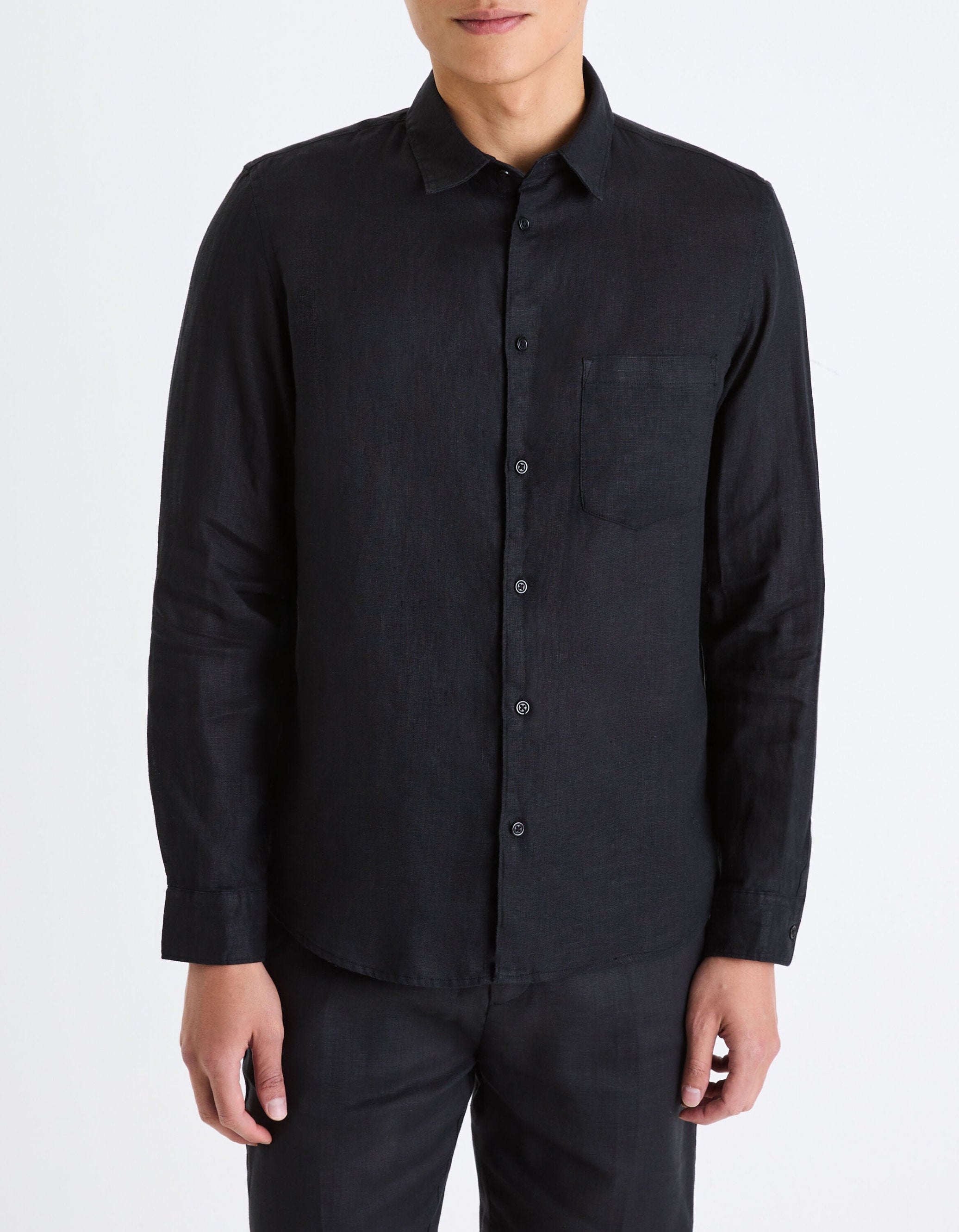 Regular Linen Shirt - Black_02