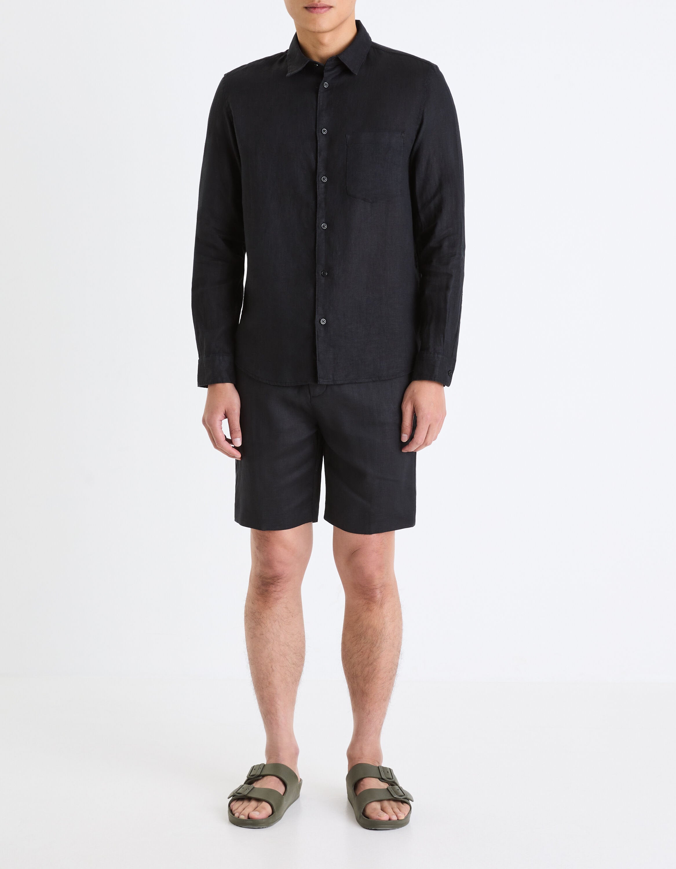 Regular Linen Shirt - Black_03