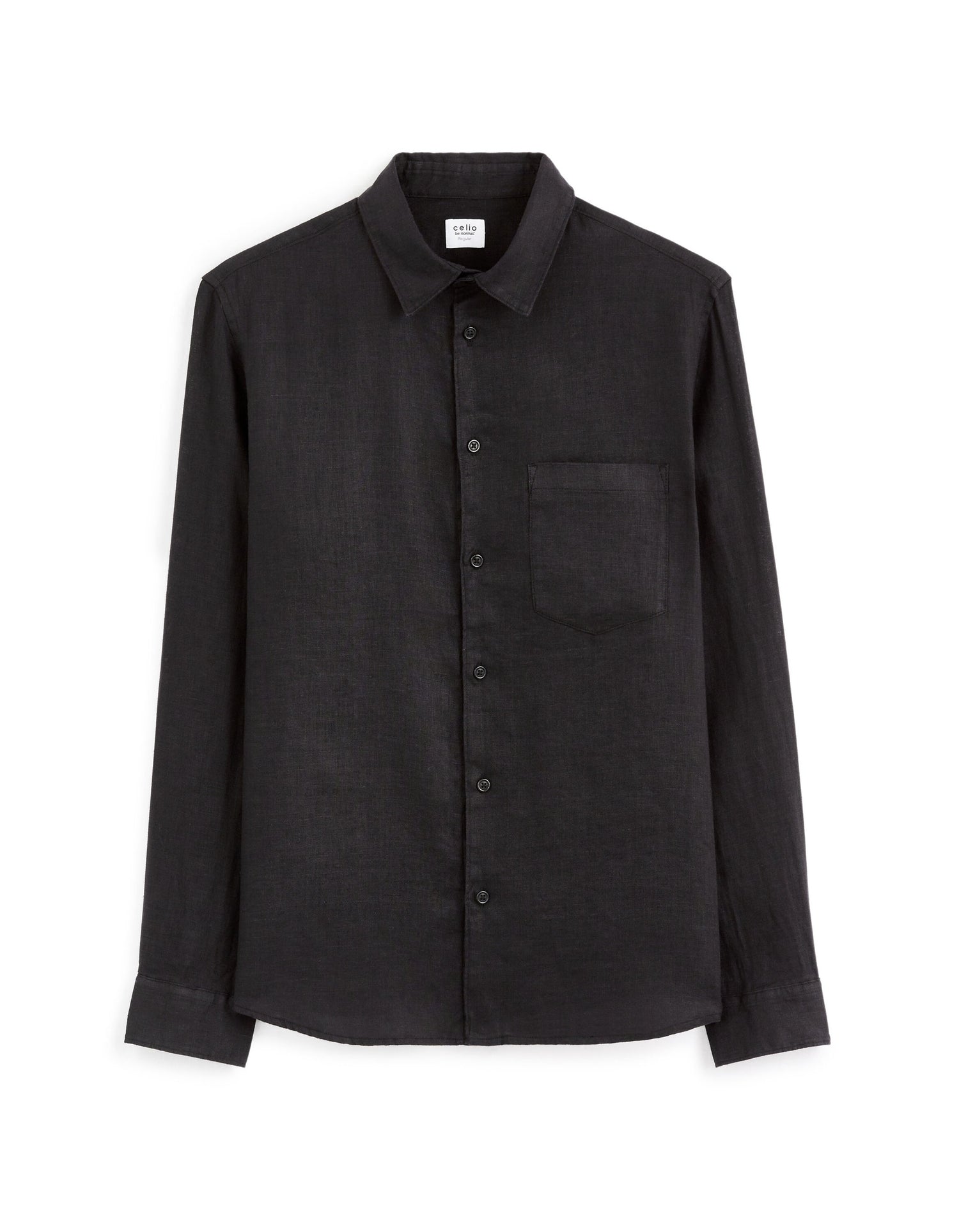 Celio_Black Regular Shirt 100% Linen_DAFLIX_BLACK_04