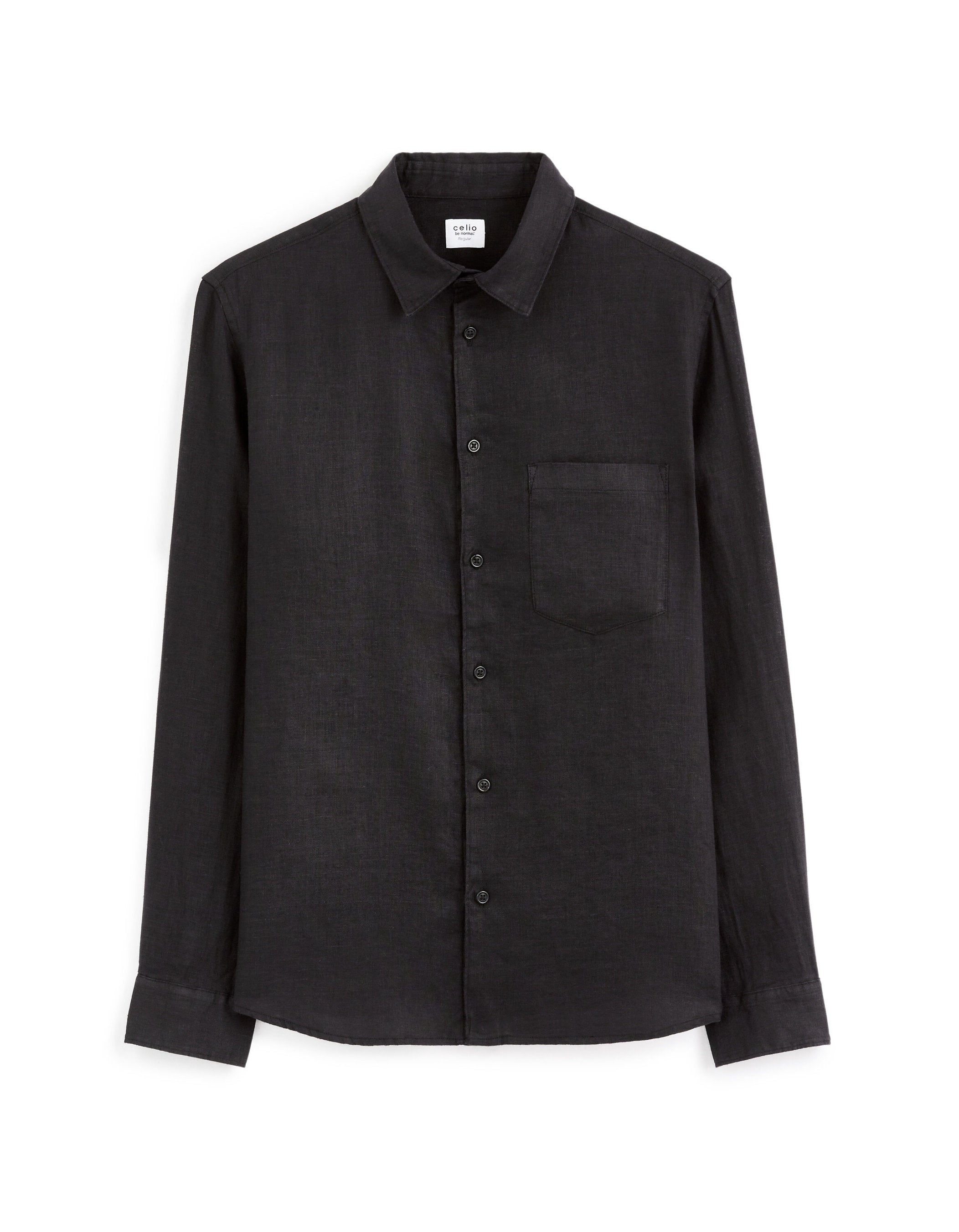 Celio_Black Regular Shirt 100% Linen_DAFLIX_BLACK_04