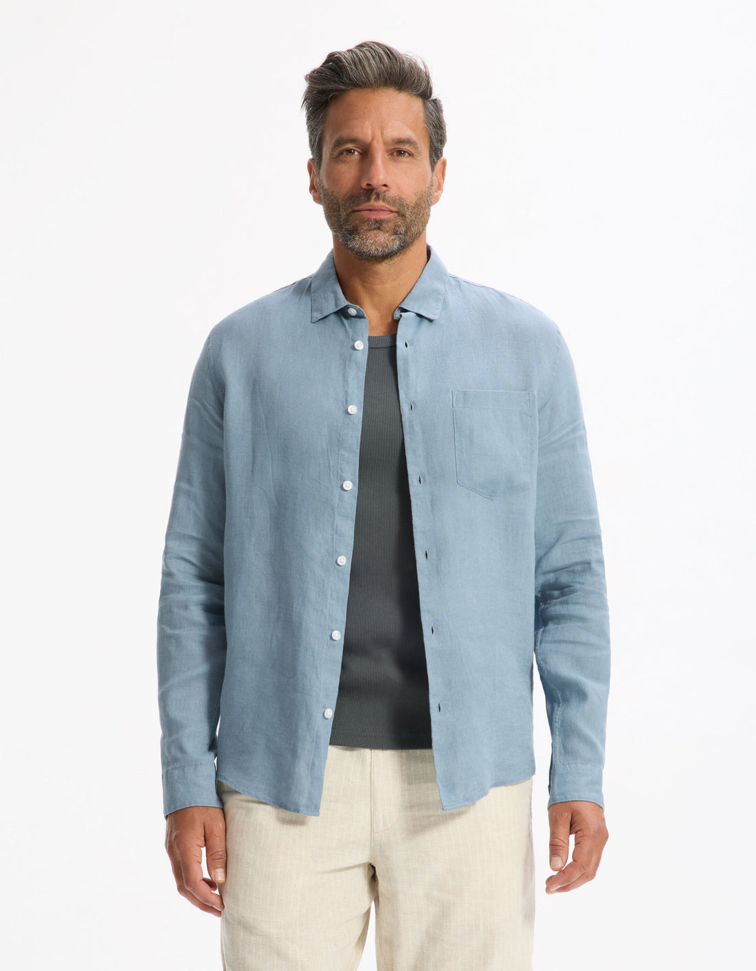 Celio_Blue Regular Shirt 100% Linen_DAFLIX_BLUE STORM_01