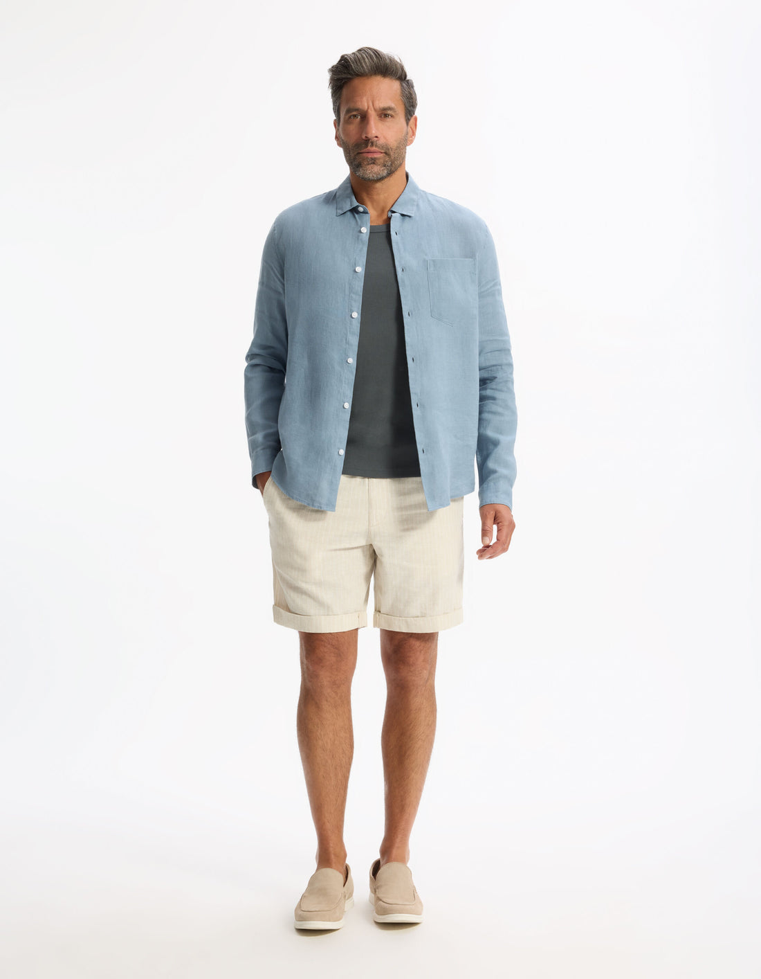Celio_Blue Regular Shirt 100% Linen_DAFLIX_BLUE STORM_02