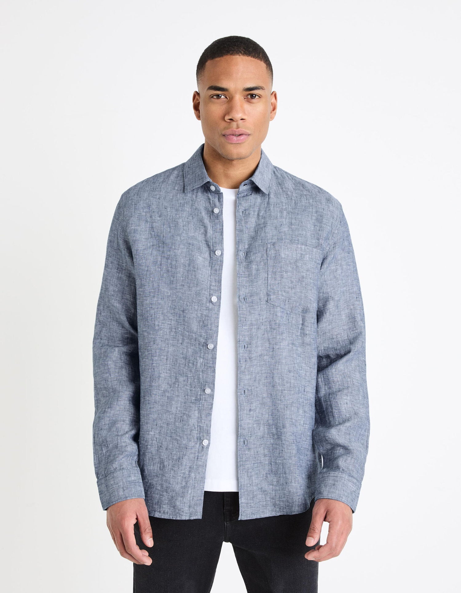 Regular Shirt 100% Linen_DAFLIX_CHAMBRAY_01