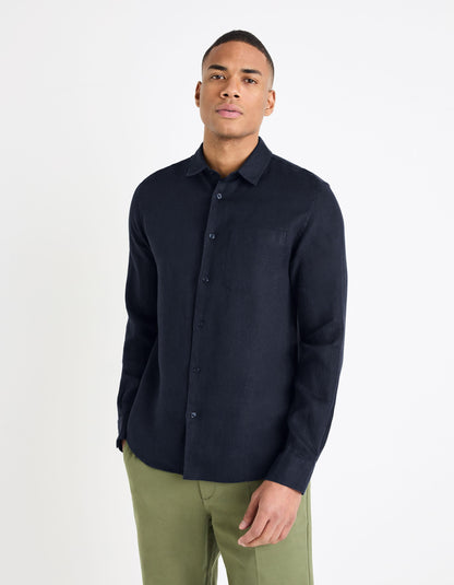 Regular Shirt 100% Linen_DAFLIX_NAVY_01