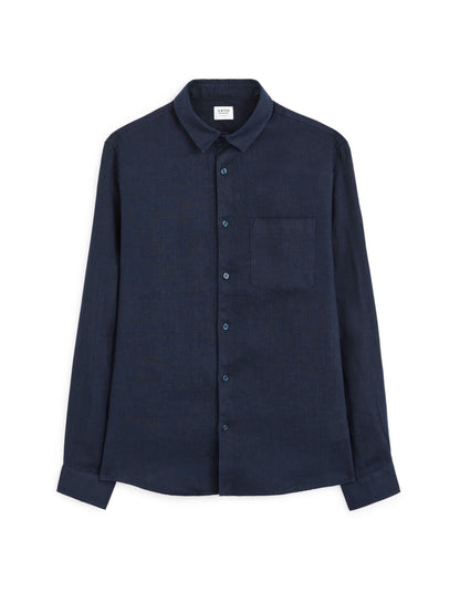 Regular Linen Shirt - Navy_01