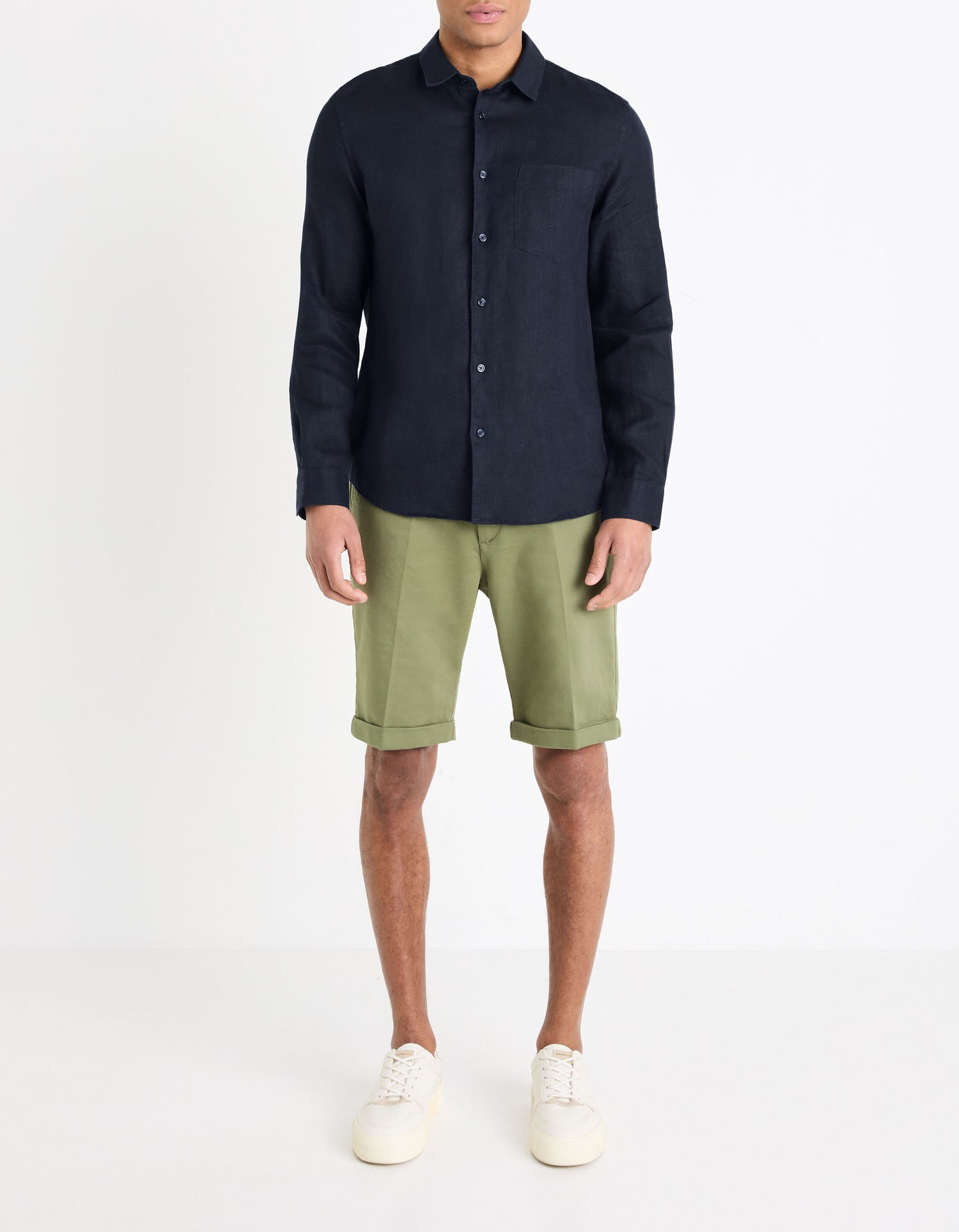 Regular Linen Shirt - Navy_03