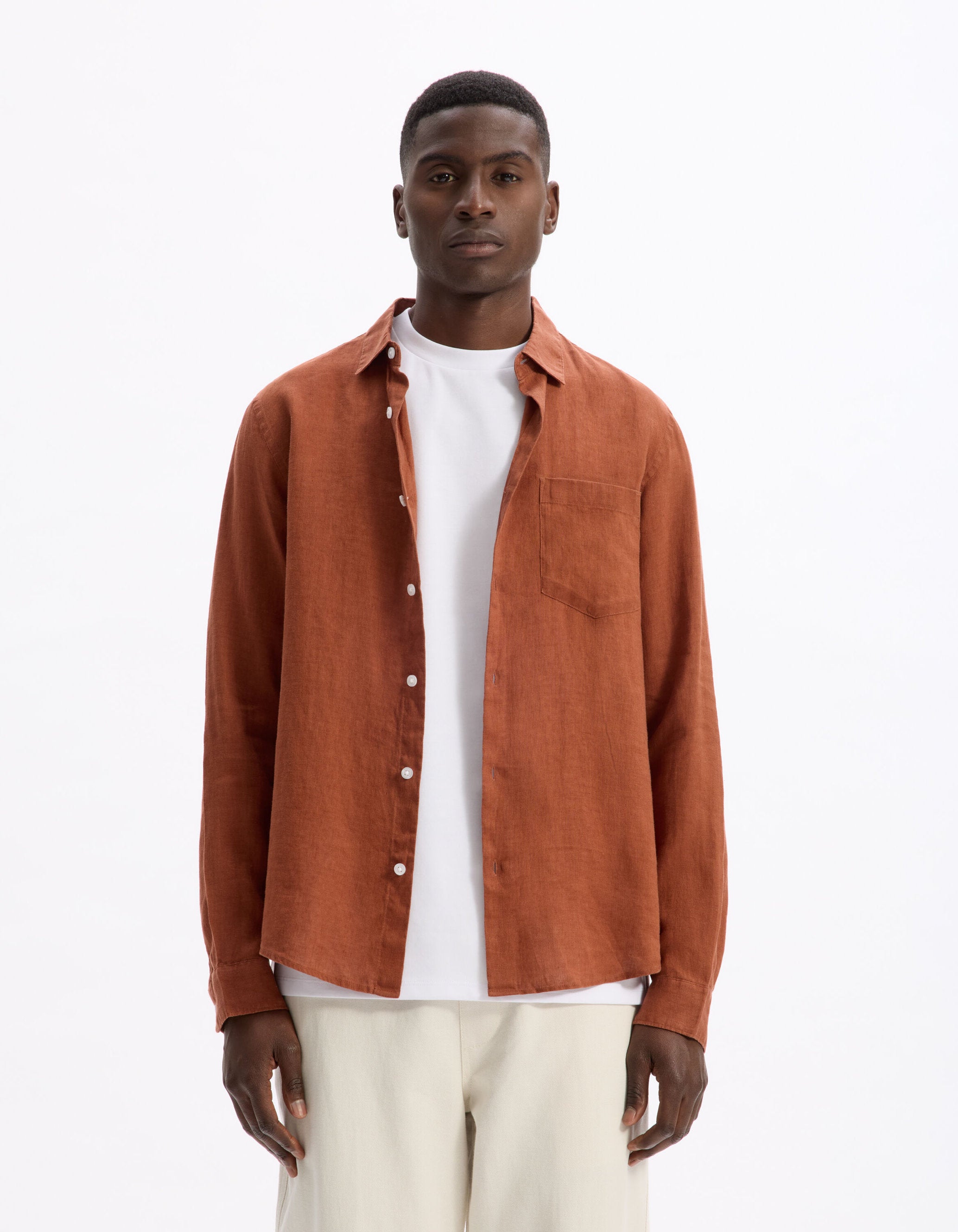 Celio_Terracotta Chemise Regular 100% Linen_DAFLIX_TERRACOTTA_01