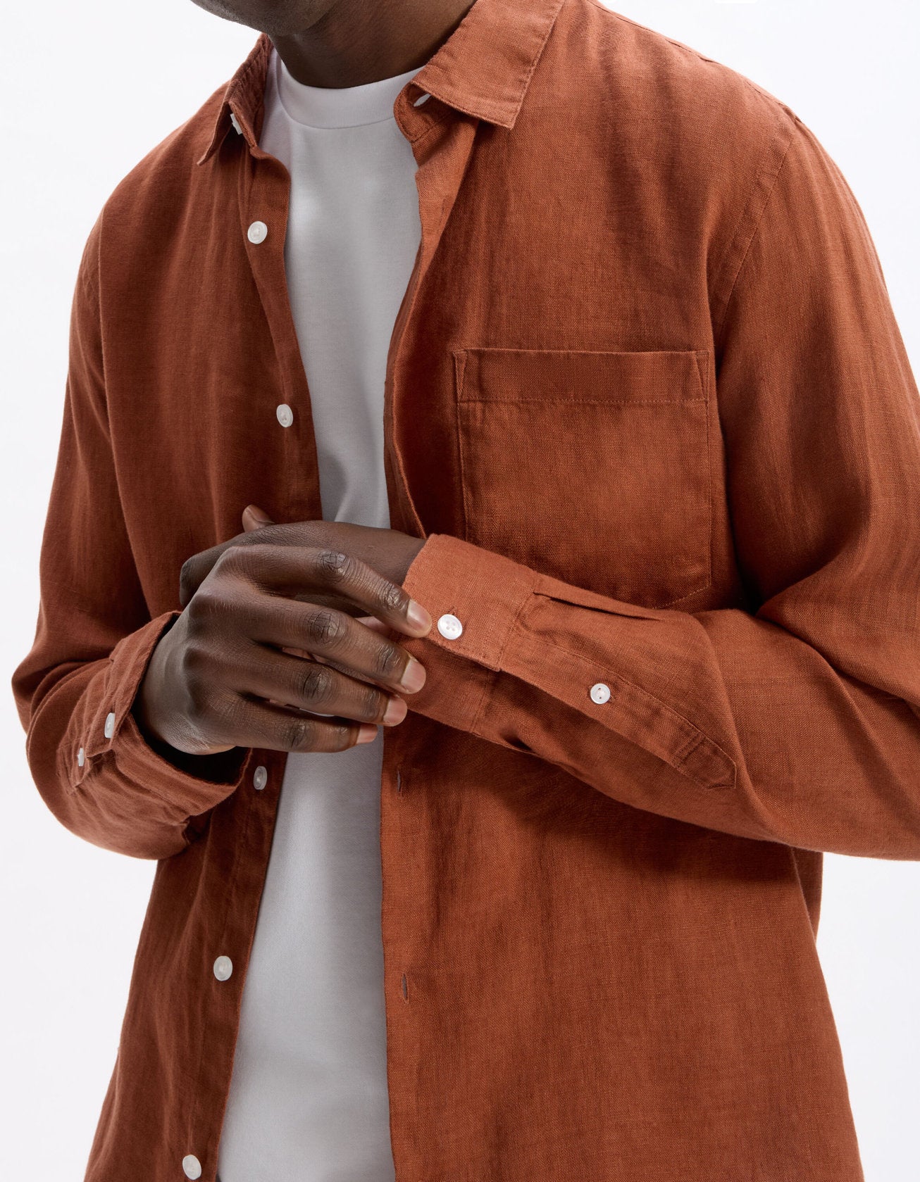 Celio_Terracotta Chemise Regular 100% Linen_DAFLIX_TERRACOTTA_04