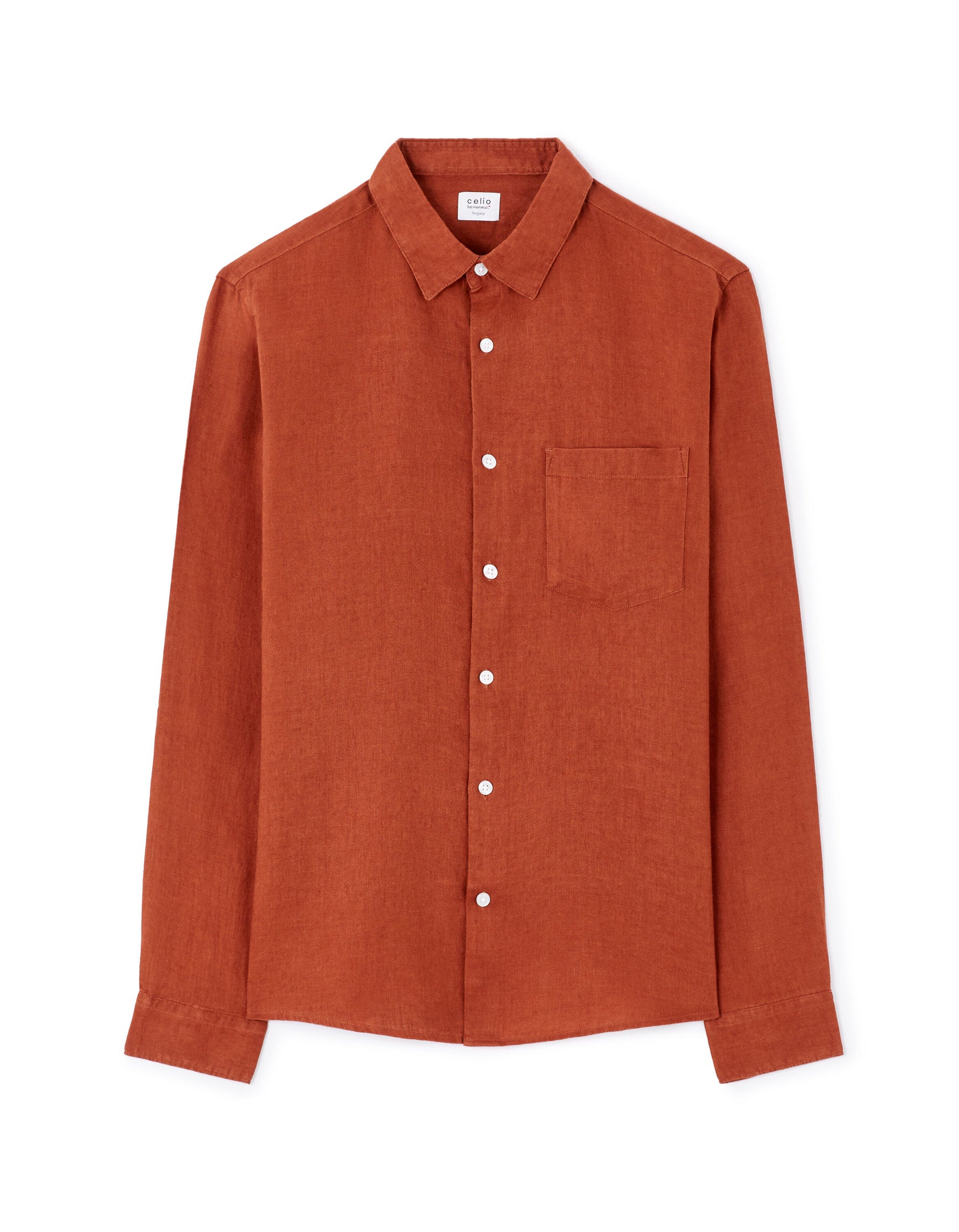 Celio_Terracotta Chemise Regular 100% Linen_DAFLIX_TERRACOTTA_05