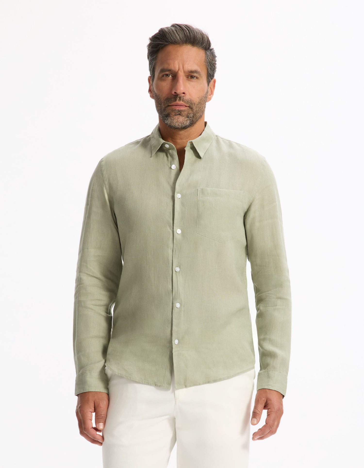 Celio_Sauge green Regular Shirt 100% Linen_DAFLIX_VERT SAUGE_01