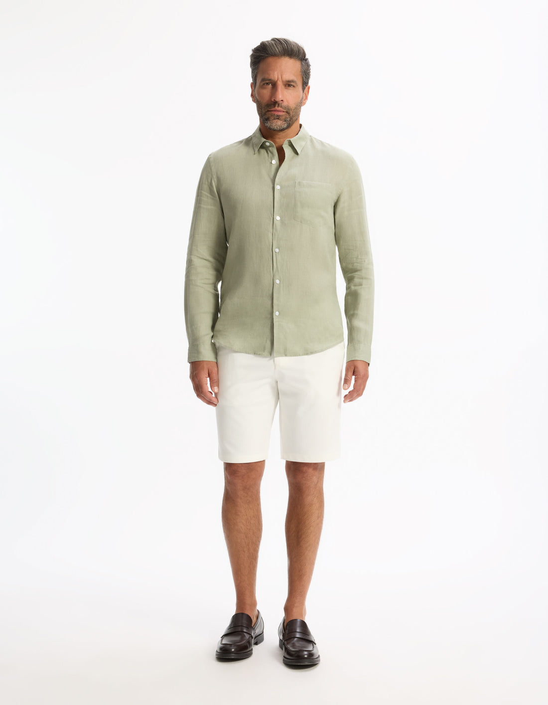 Celio_Sauge green Regular Shirt 100% Linen_DAFLIX_VERT SAUGE_02