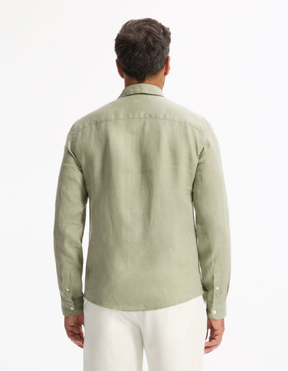 Celio_Sauge green Regular Shirt 100% Linen_DAFLIX_VERT SAUGE_03