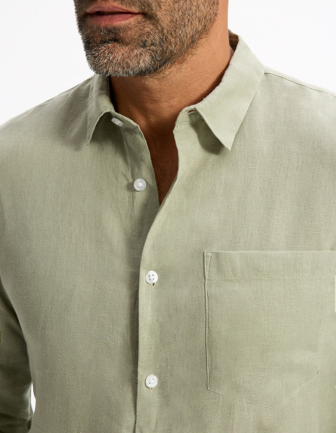 Celio_Sauge green Regular Shirt 100% Linen_DAFLIX_VERT SAUGE_04
