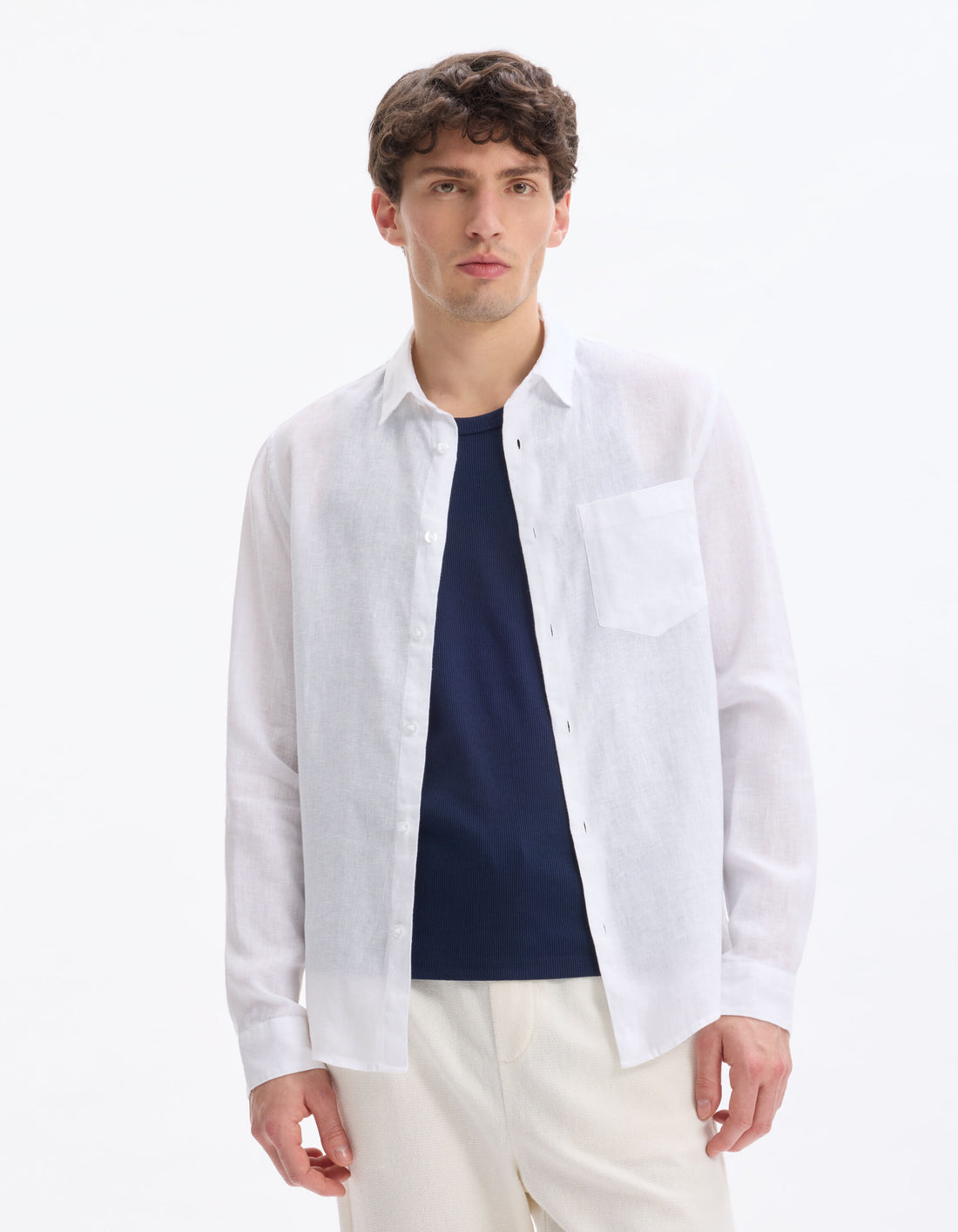 Celio_White Regular Shirt 100% Linen_DAFLIX_WHITE_01