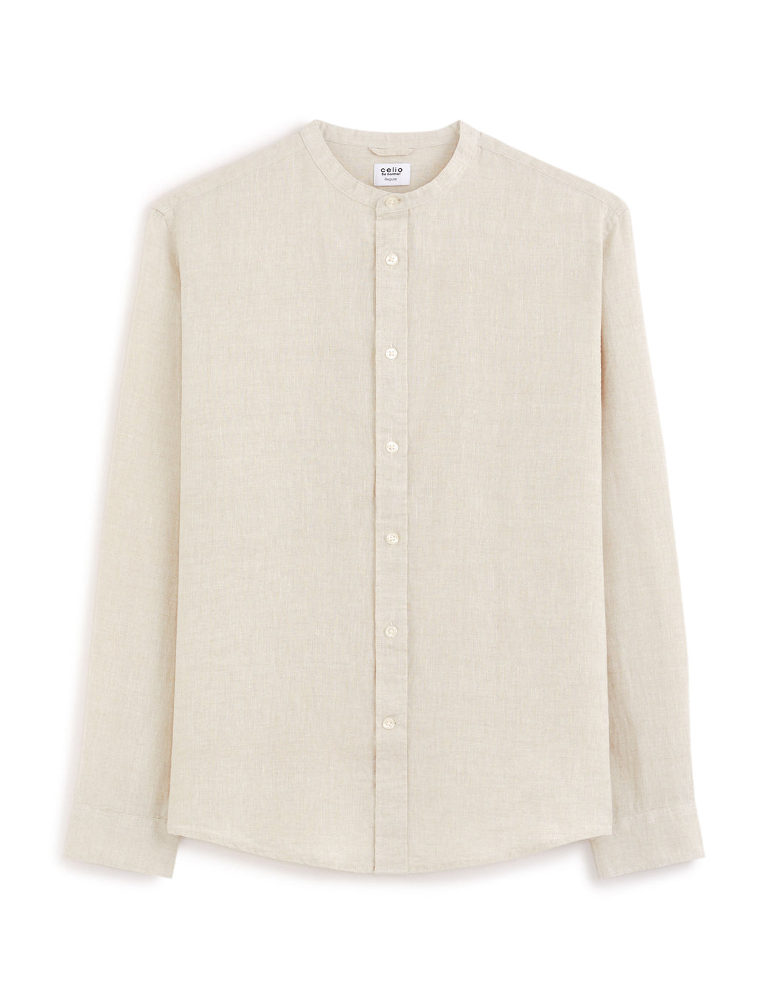 Regular Linen Shirt With Mandarin Collar - Ecru_01