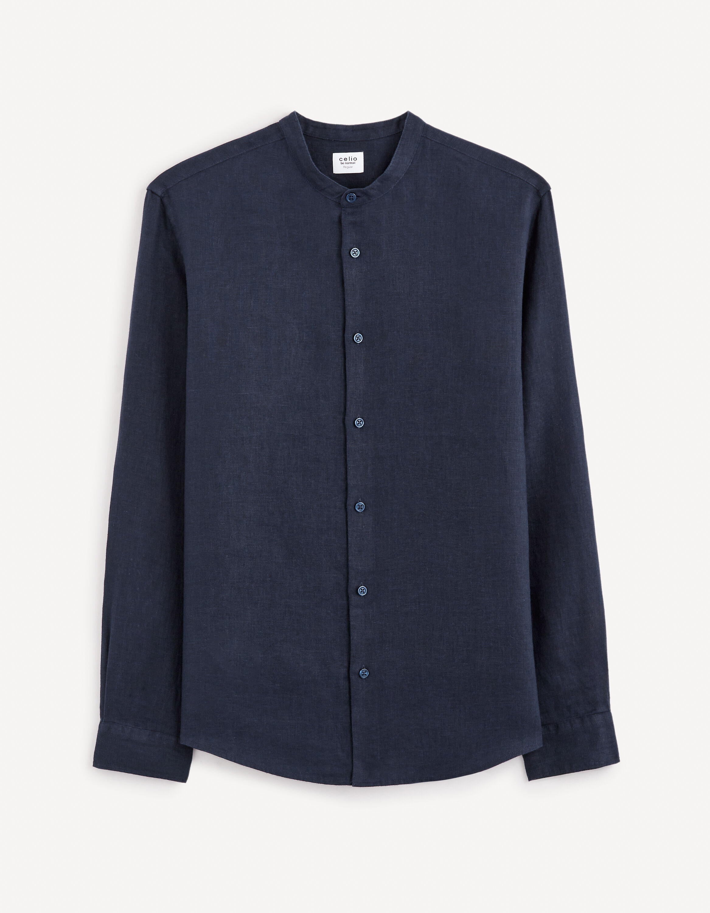 100% LinenRegular Shirt With Mandarin Collar_DAMAOLIN_NAVY_02