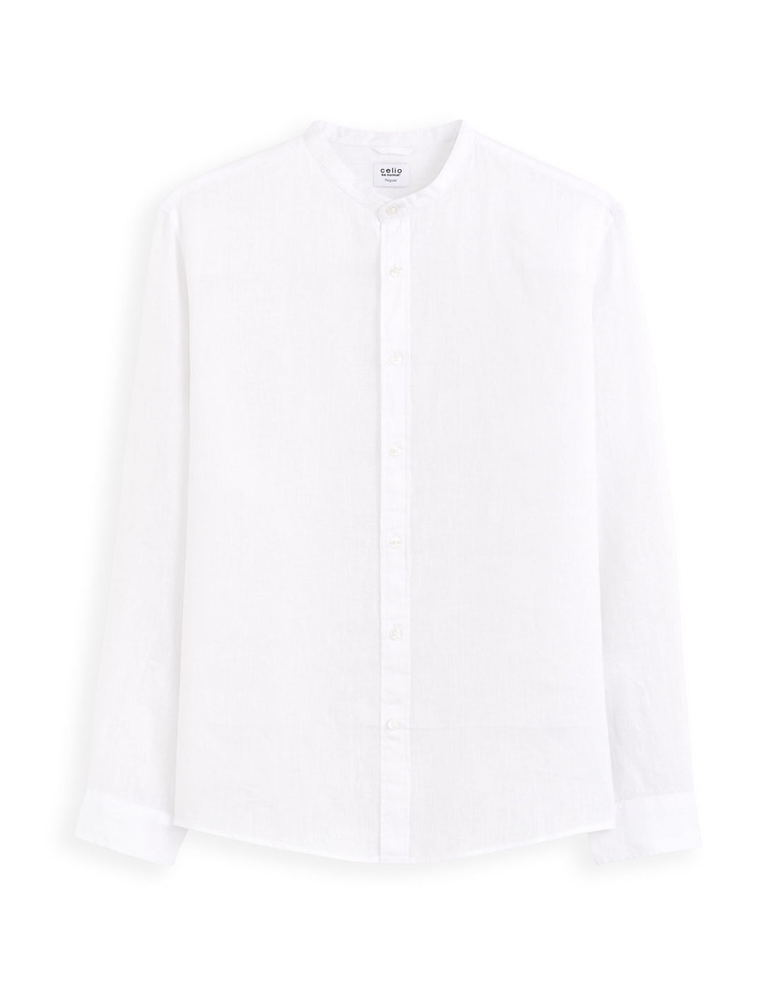 Regular Linen Shirt With Mandarin Collar - White_01