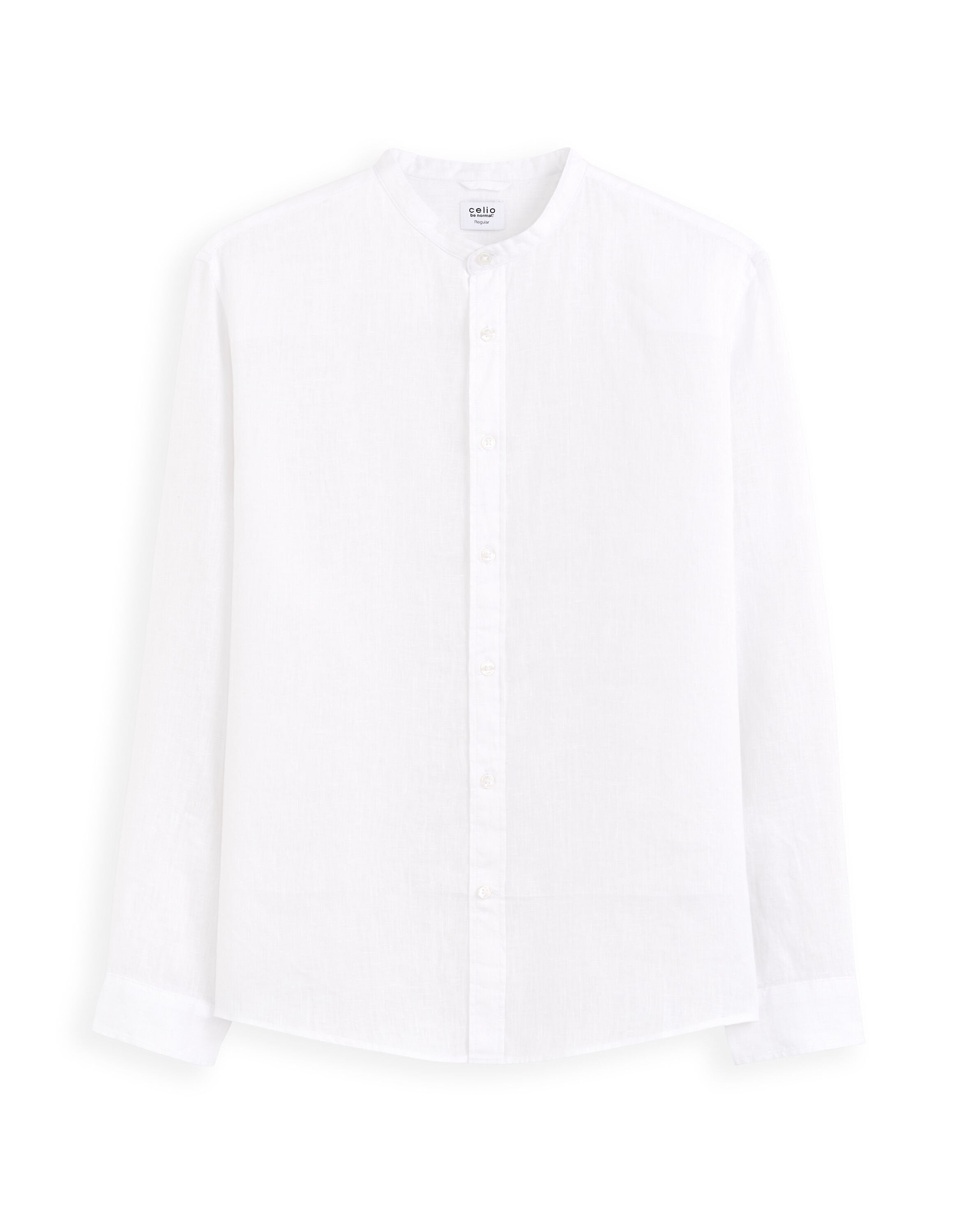 Regular Linen Shirt With Mandarin Collar - White_01