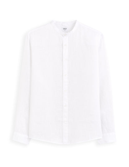 Regular Linen Shirt With Mandarin Collar - White_01