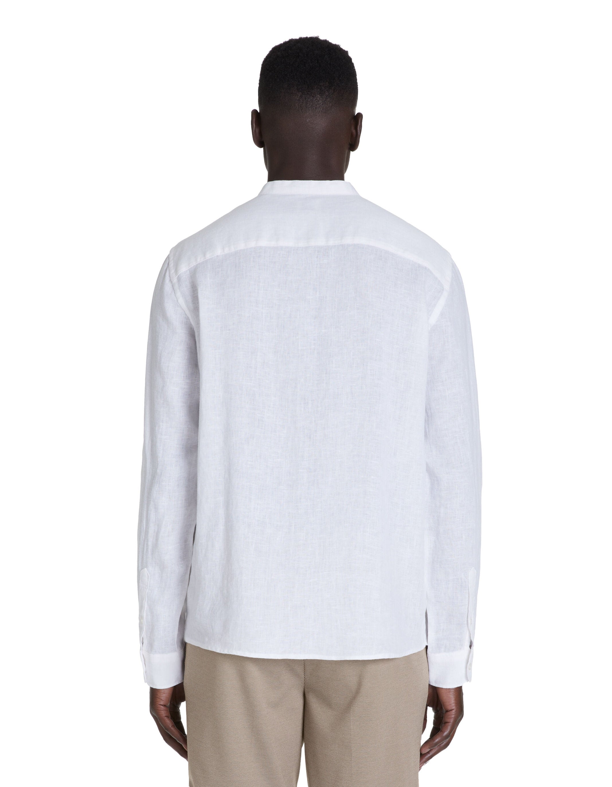 Regular Linen Shirt With Mandarin Collar - White_04