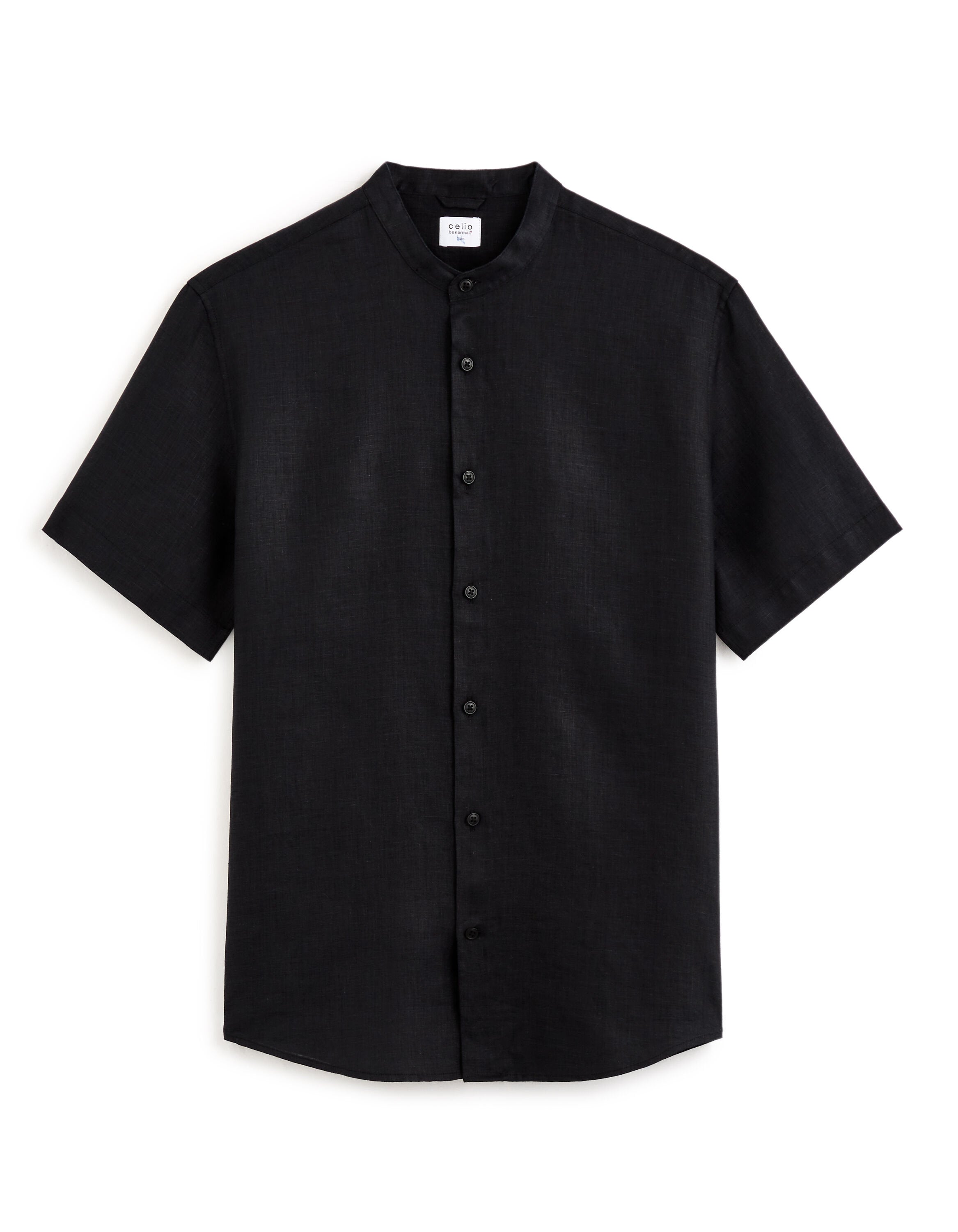 Regular Shirt With Mandarin Collar 100% Linen - Black_01