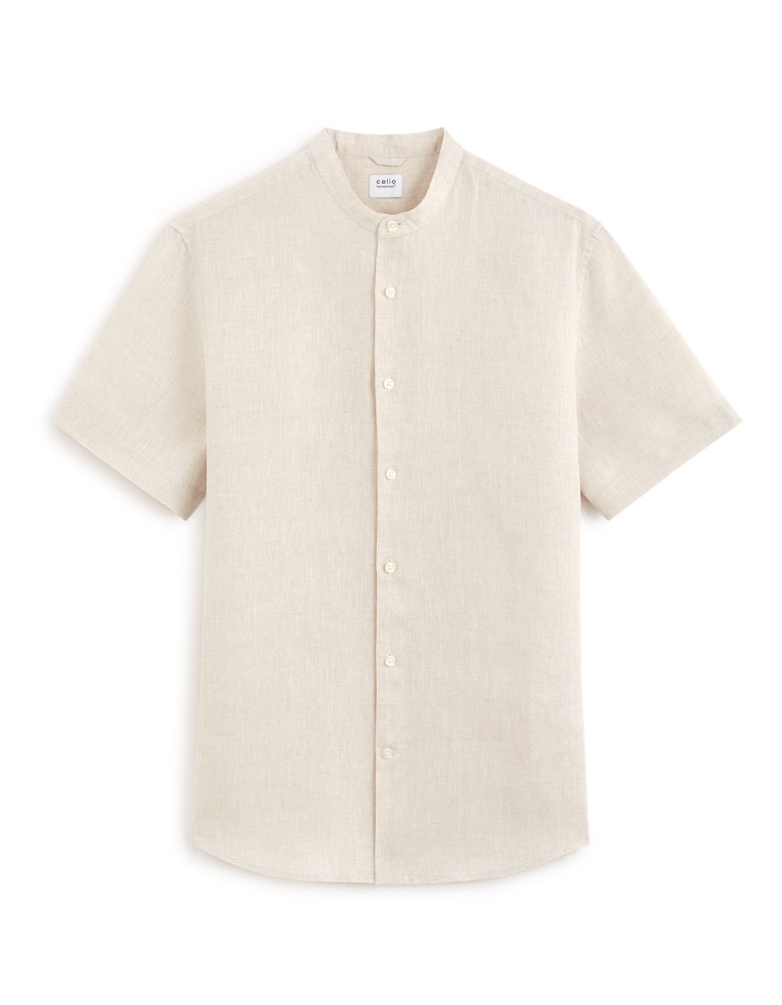 Regular Shirt With Mandarin Collar 100% Linen - Ecru_01